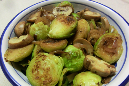 Pan fried Brussel sprouts with chestnut mushrooms