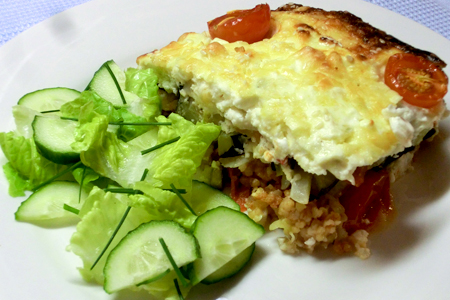 Courgette, red pepper and three cheese bake