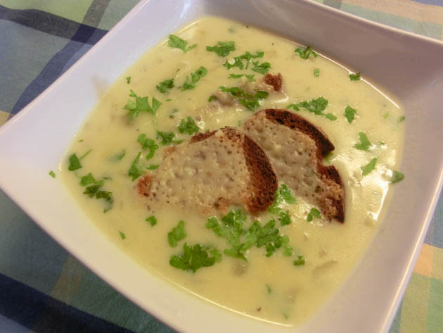 Onion and Potato Soup with Gruyere Croutons