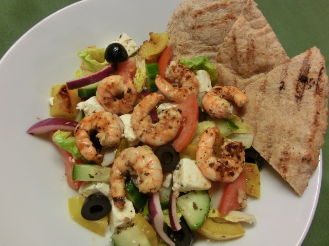 Greek Salad with Grilled Prawns