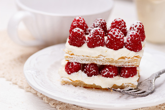 Pistachio Millefeuille with Raspberries