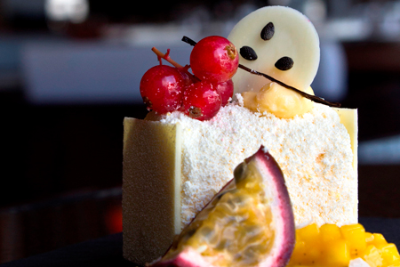 Passion fruit and mango mousse cake