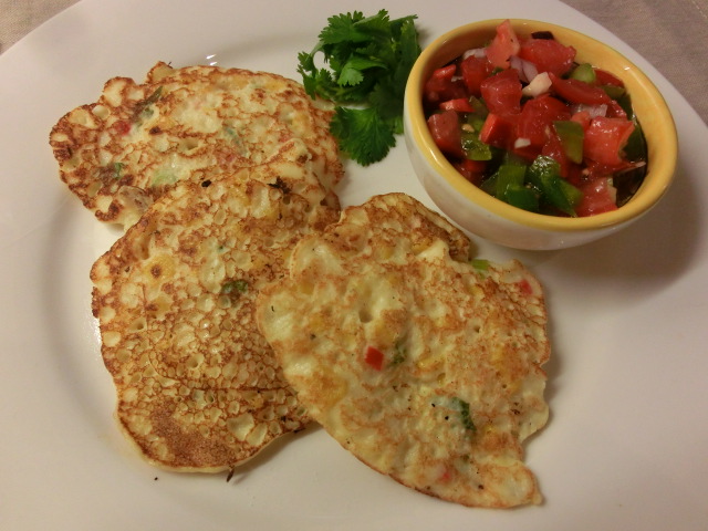 Sweetcorn fritters with tomato and pepper salsa