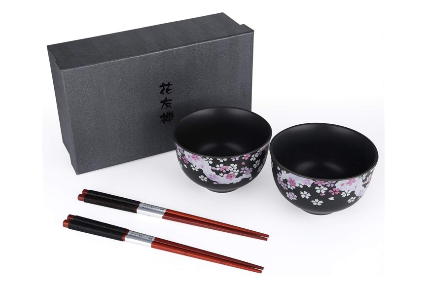 Japanese Handcrafted Cherry Blossom Bowl and Chopsticks Set