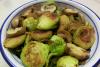 Pan fried Brussel sprouts with chestnut mushrooms