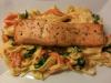Roasted Salmon with Creamy Red Pepper Tagliatelle