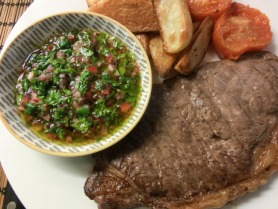 Steak with Chimichurri Sauce and Seasoned Wedges