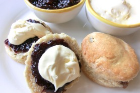 Sultana scones with jam and clotted cream