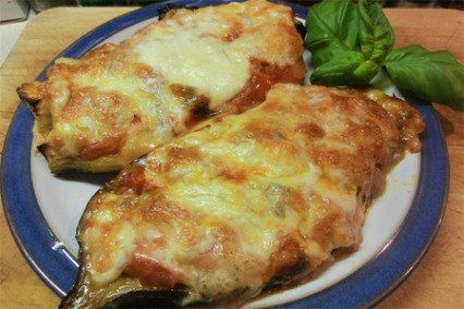 Mozzarella stuffed aubergines