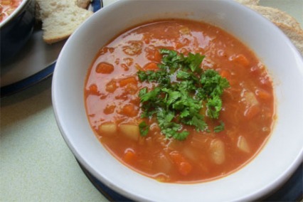 Carrot, leek and potato soup