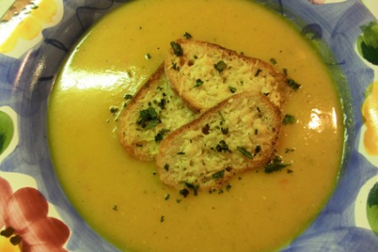 Butternut squash soup with chilli and sage
