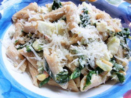 Whole Wheat Penne Pasta with Feta and Wilted Chard